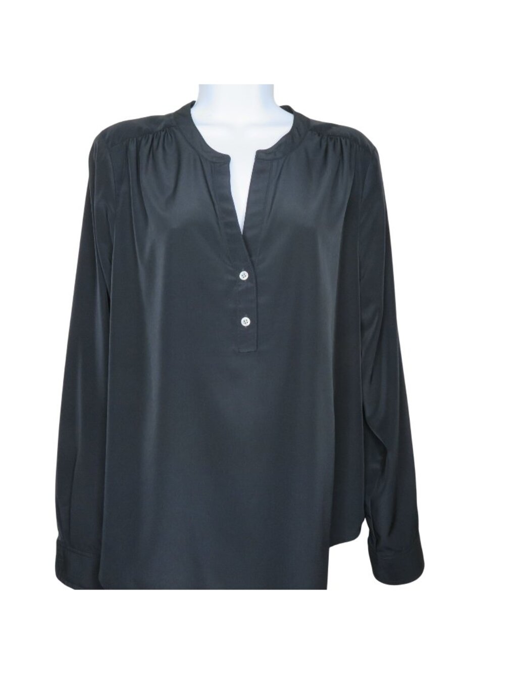J. Crew Black Long-Sleeve Blouse Collarless Button Front Womens M